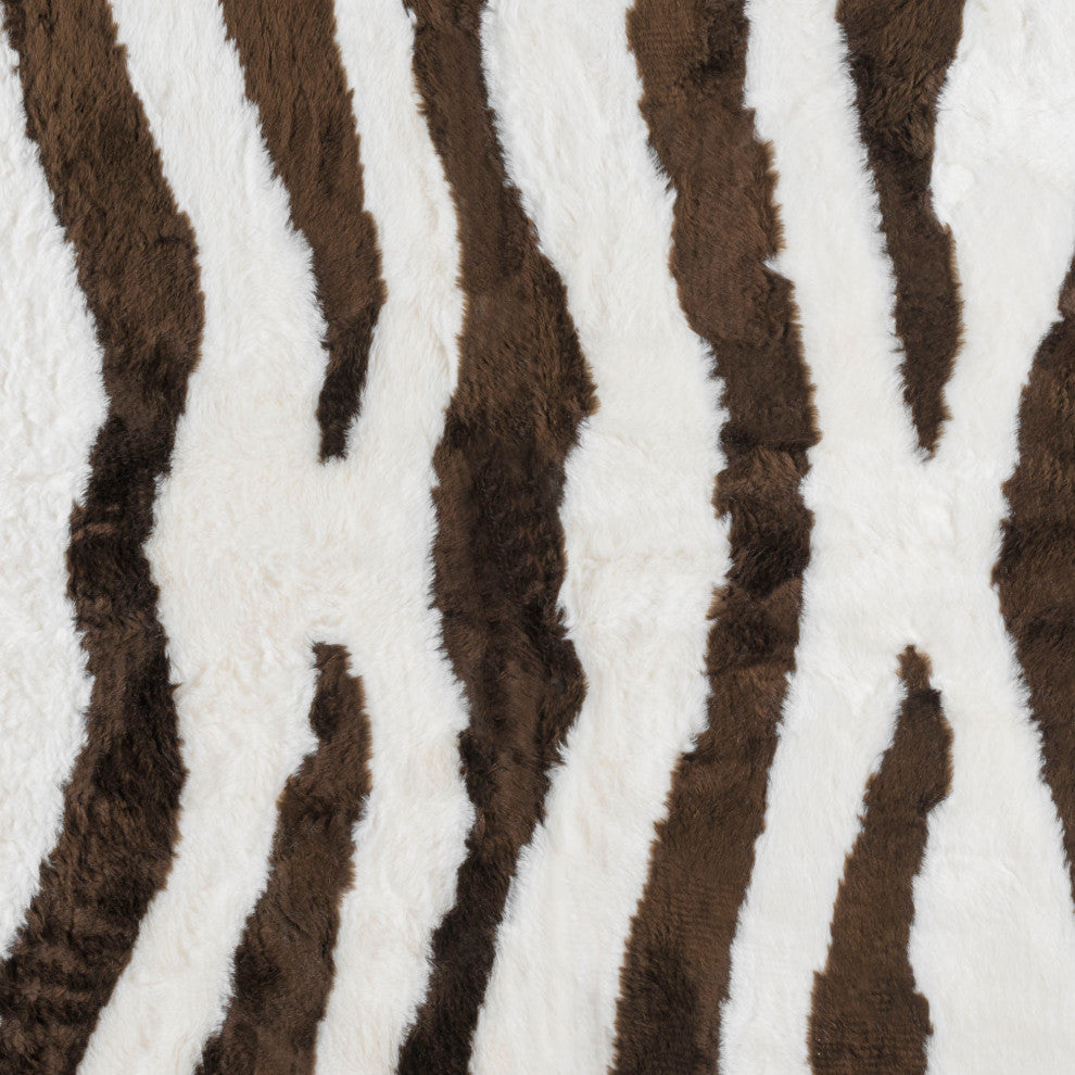 Faux Zebra Skin Rug, Ivory and Brown Stripe