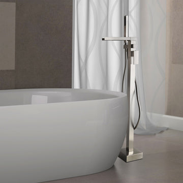 Modern Waterfall Freestanding Bathroom Bathtub Faucet Floor Mount Tub Filler, Brushed Nickel