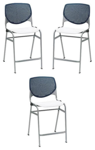Home Square Plastic Counter Stool in Navy Back - Set of 3