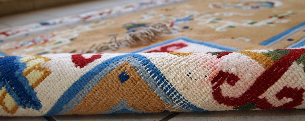 Handmade vintage Art Deco Chinese rug 3.9' x 6.9' ( 120cm x 213cm ) 1960s