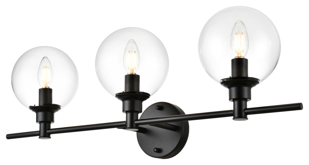 3 Light Black And Clear Bath Sconce