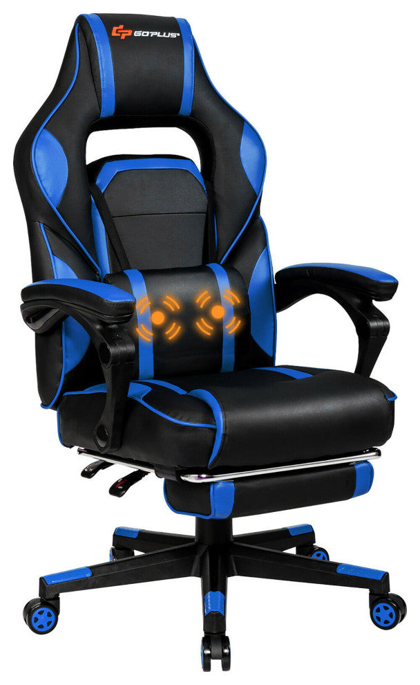 Goplus Massage Gaming Chair Reclining Computer Office Chair with Footrest Blue