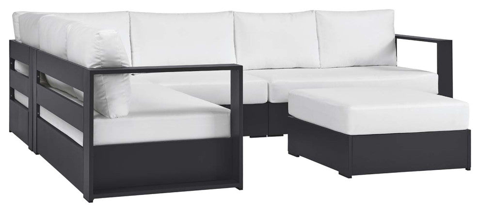 Tahoe Outdoor Patio Powder-Coated Aluminum 5-Piece Sectional Sofa Set - Gray Whi