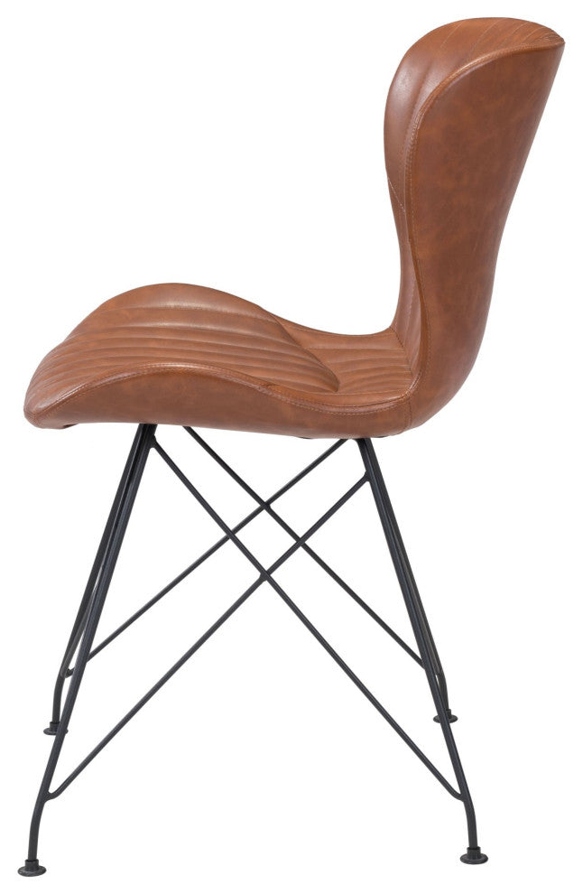Dining Chair, Set of 2, Faux Vinyl Leather, Steel, Vintage Brown, Black, Cafe