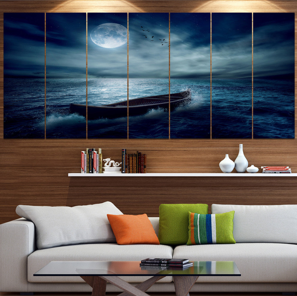 Boat Driftinga Away from the Past, Landscape Canvas Art Print, 83"x32", 7 Panels