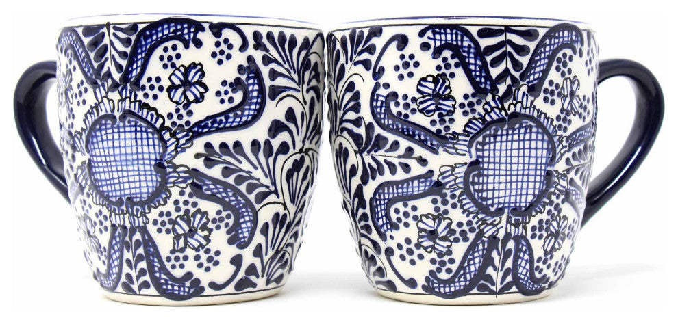 Handmade Mugs, Blue Flowers Pattern, Set of 2