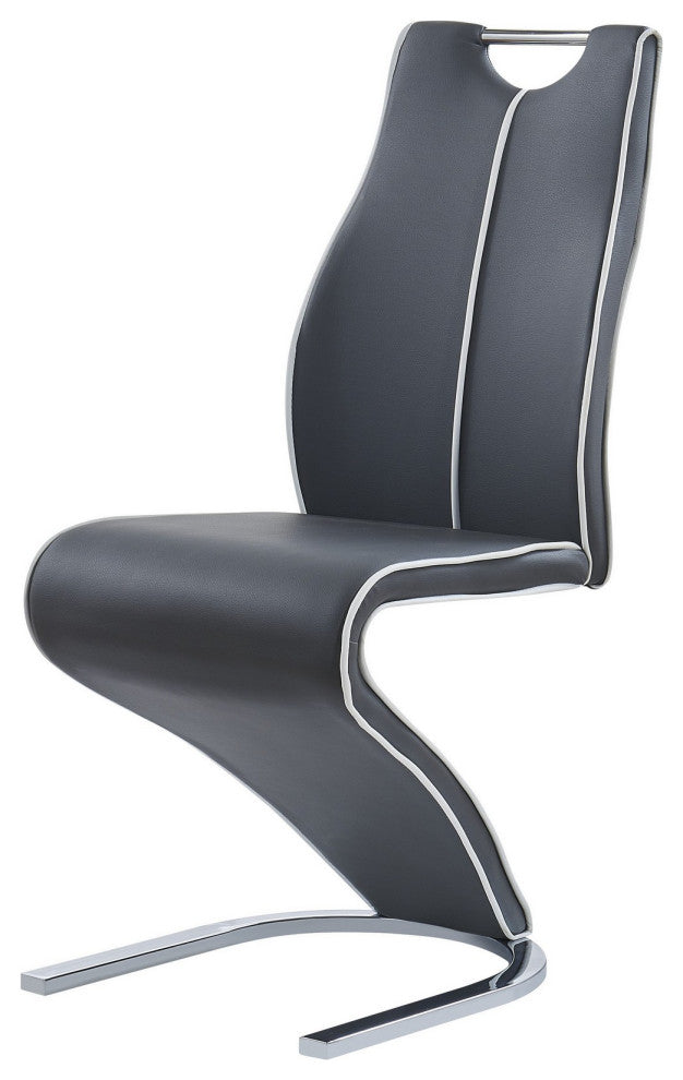 Set of 2 Gray and White Z Style Dining Chairs, Metalic Base and Seat Back Handle