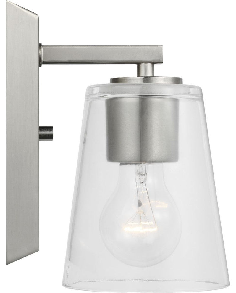 Vertex Collection One-Light Brushed Nickel Clear Glass Contemporary Bath Light