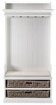 Classic White Entryway Coat Rack and Bench With Baskets