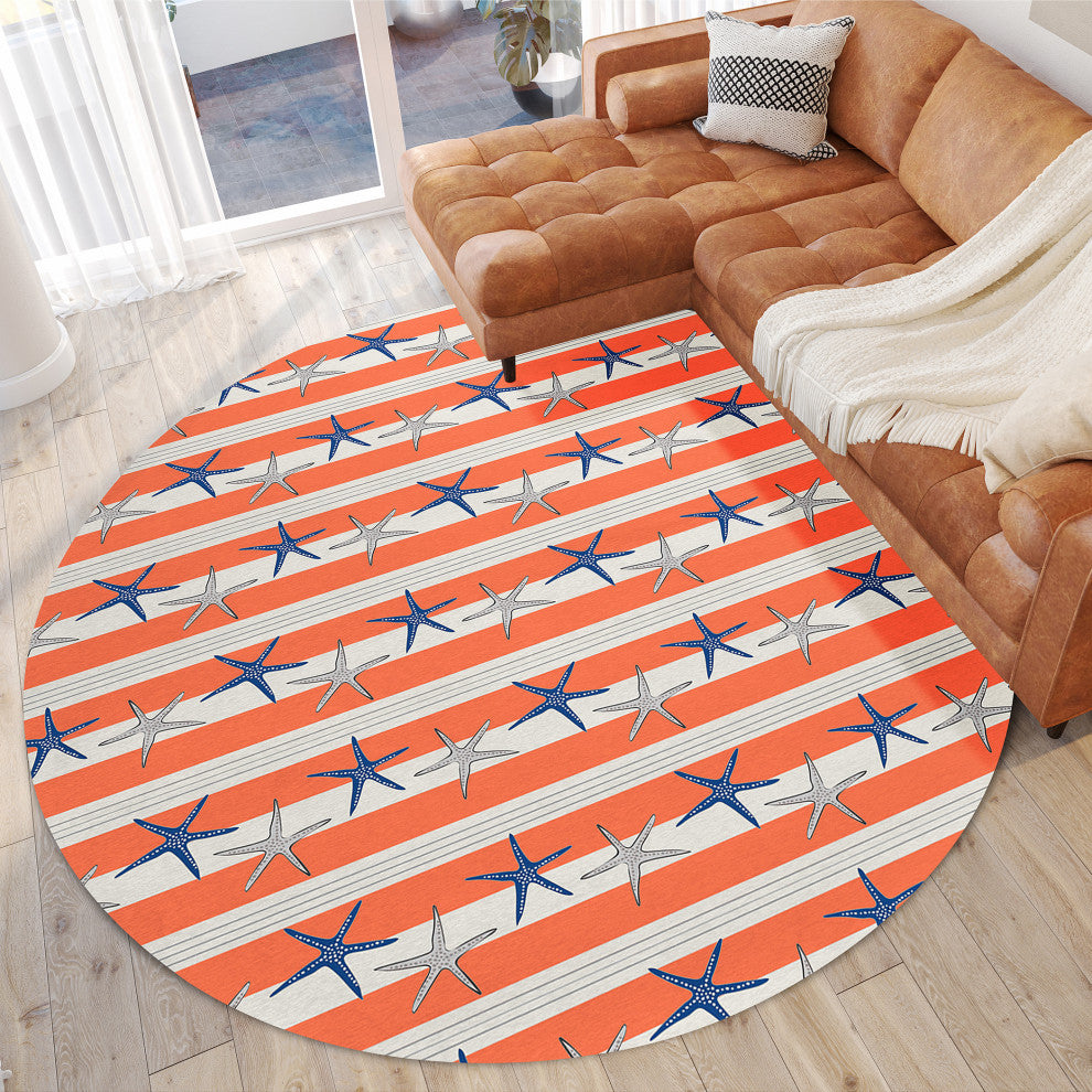 Indoor/Outdoor Seabreeze SZ12 Salmon Machine Washable 8' x 8' Round Rug