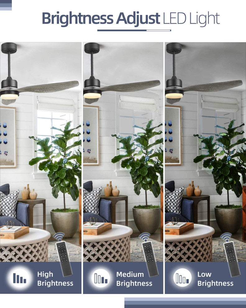 52'' 3 - Blade LED Propeller Ceiling Fan with Remote Control and Light Kit, Wood