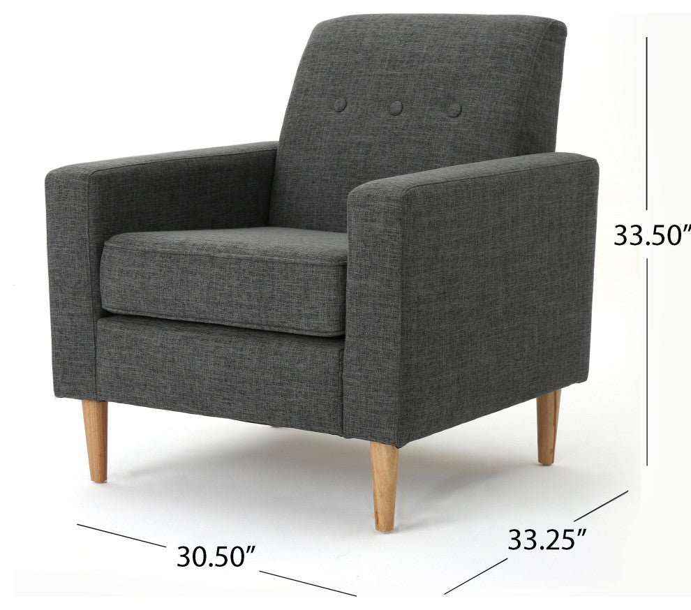GDF Studio Stratford Mid Century Modern Fabric Club Chair, Gray