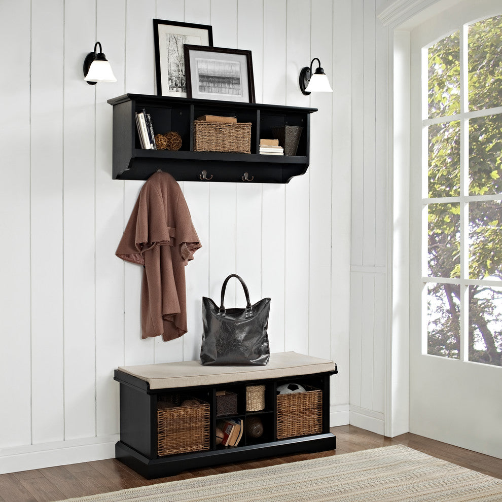 Brennan 2-Piece Entryway Bench and Shelf Set With Baskets, Black