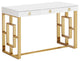 Brooks Contemporary 3-Drawer Writing Desk, White/Gold