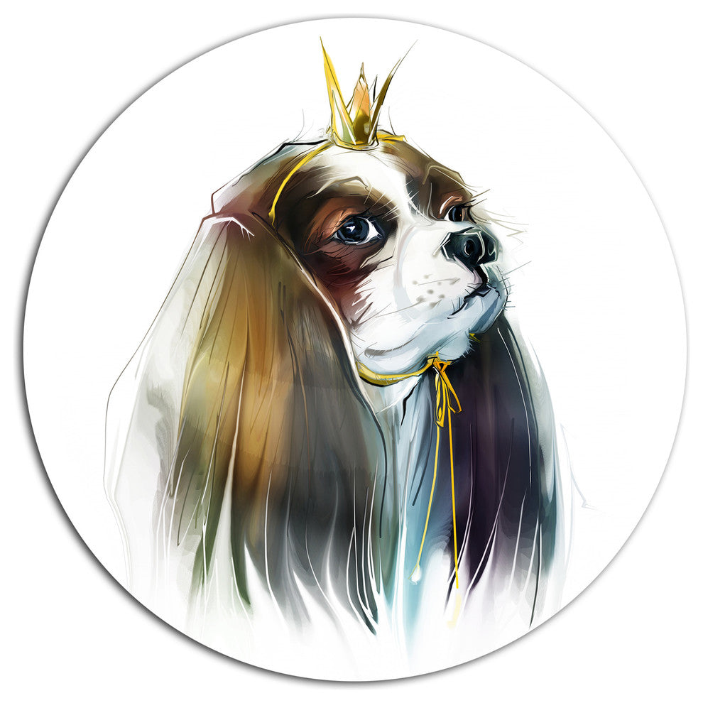 Cute Little Dog In Crown, Modern Animal Round Wall Art, 23"