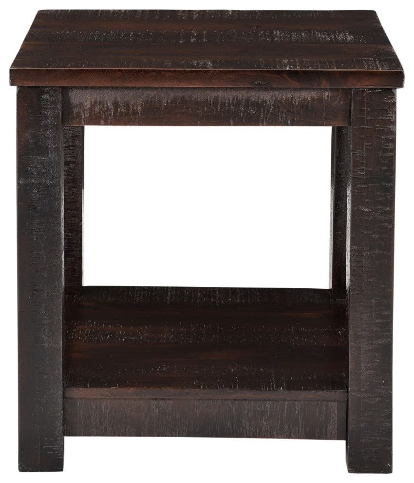 Ravenna Mango Wood End Table With Lower Storage Shelf, Dark Brown