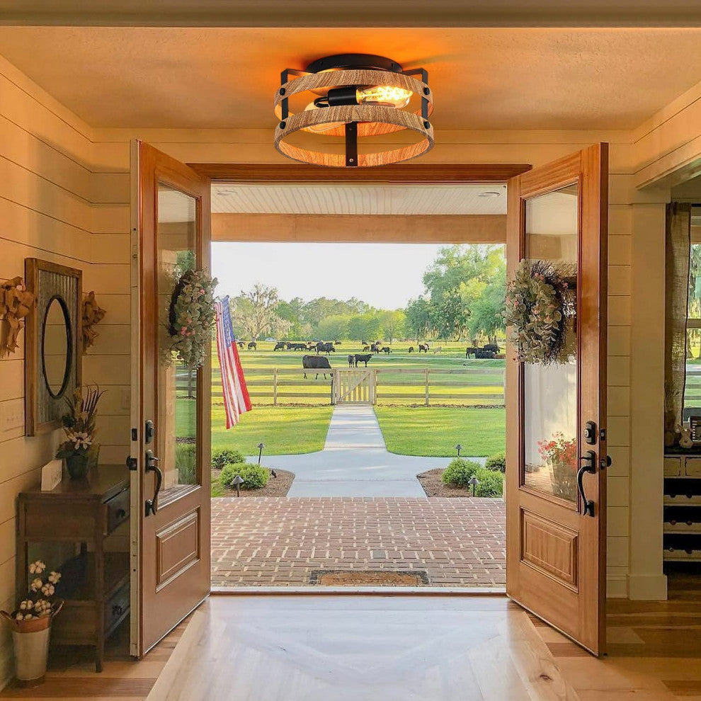 2-Light Flush Mount Ceiling Light Fixture Farmhouse Light Fixtures Ceiling