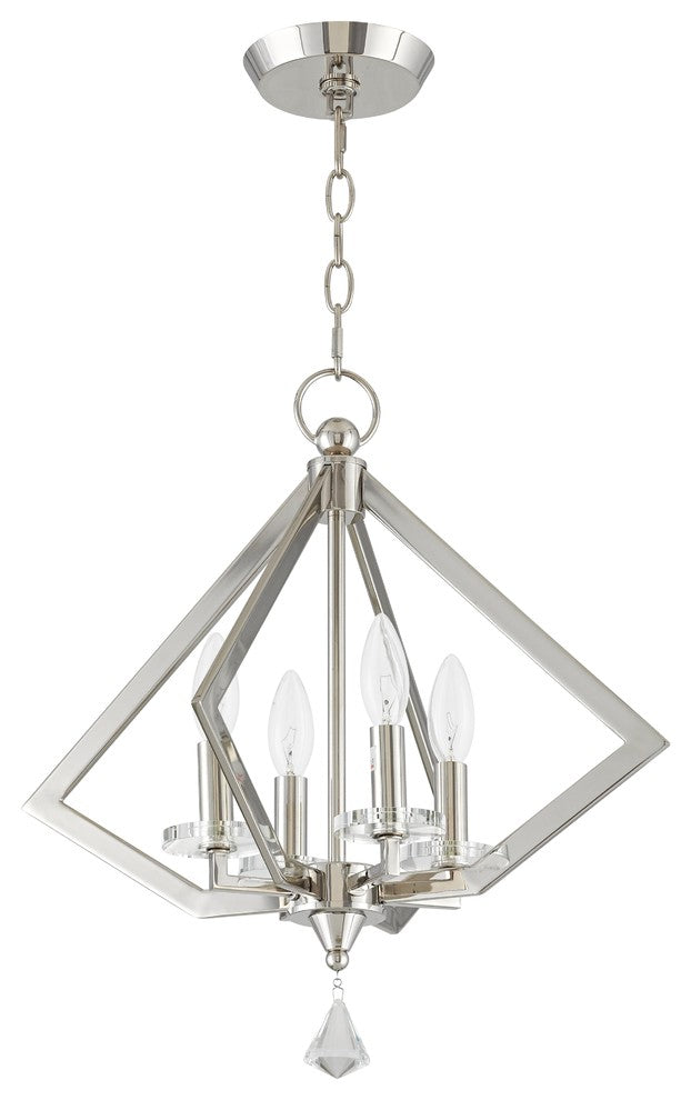 Diamond 4-Light Mini Chandelier, Polished Nickel