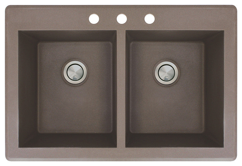 Radius 33" silQ Granite Double Bowl Kitchen Sink with 3 Holes in Espresso