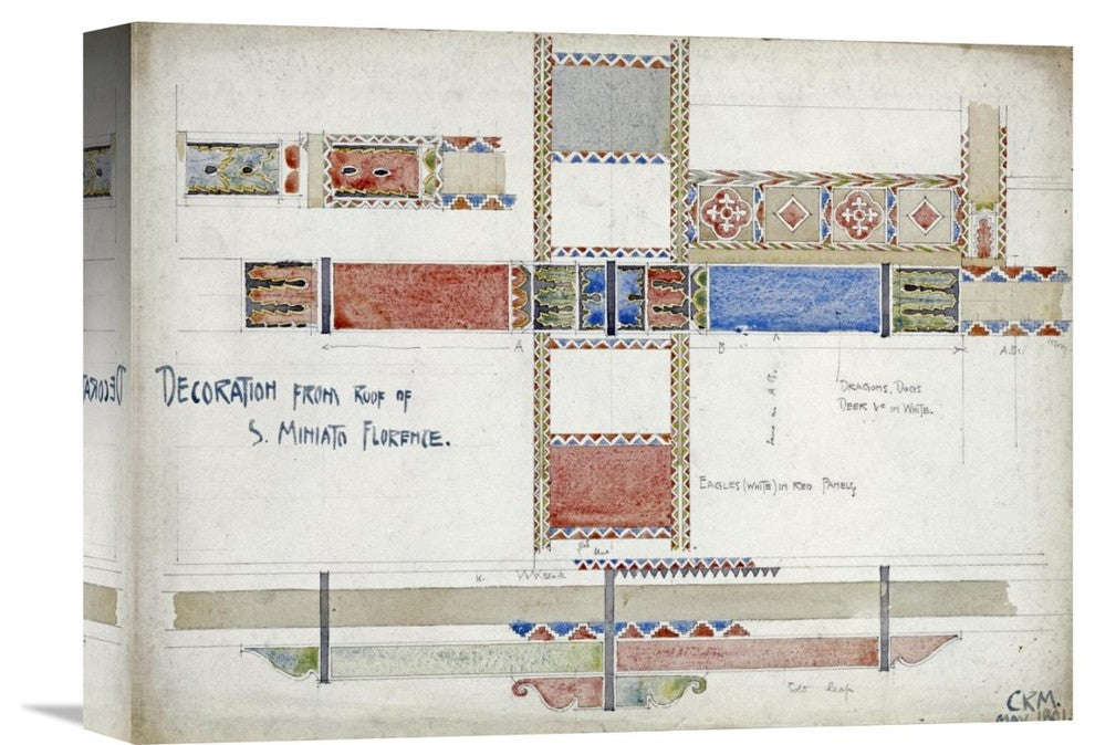 "Florence, San Miniato, Studies of Decorative Ceiling Panels" Artwork, 16" x 12"
