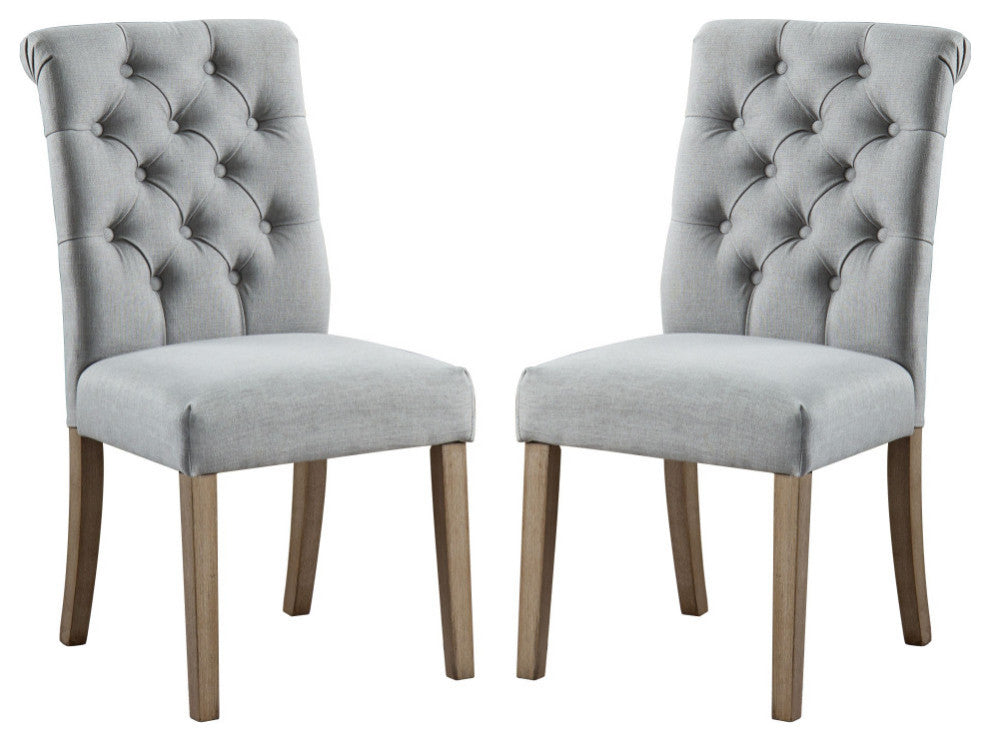Button Tufted Armless Dining Room Chairs, Set of 2, Gray