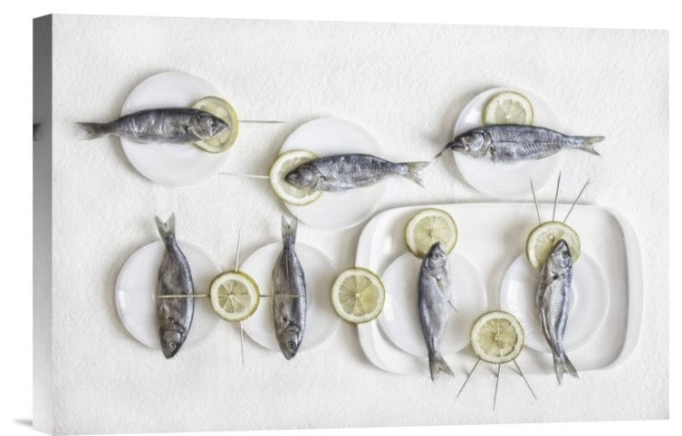 "Still Life With Fish" Stretched Canvas Giclee by Dimitar Lazarov, 18x12"