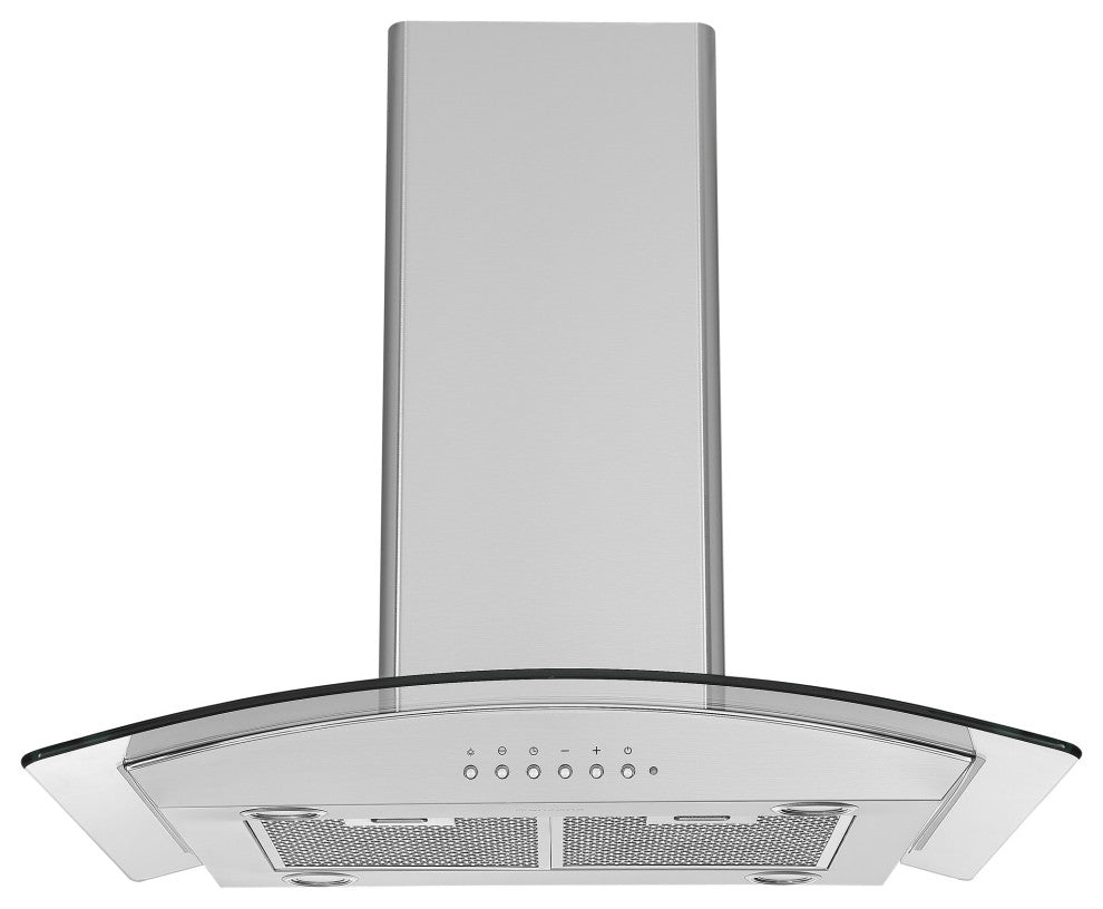 Ancona Convertible Island Glass Canopy Range Hood, Night Light Feature, 30 in.