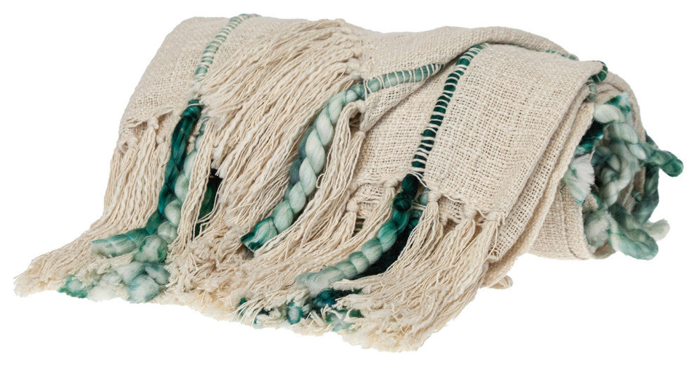 Teal and Beige Textured Woven Handloom Throw