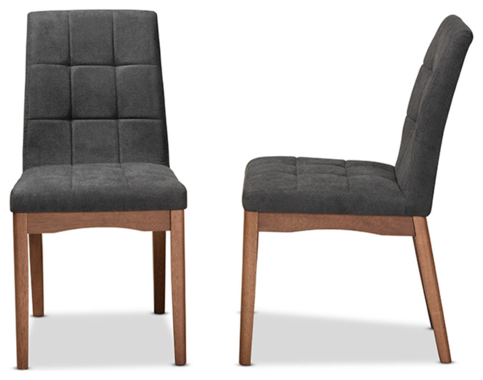 Tara Dark Gray Fabric Walnut Brown Finished Wood Dining Chairs, Set of 2