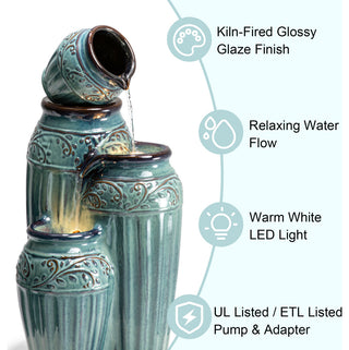 Embossed Pattern Ceramic Pots Fountain