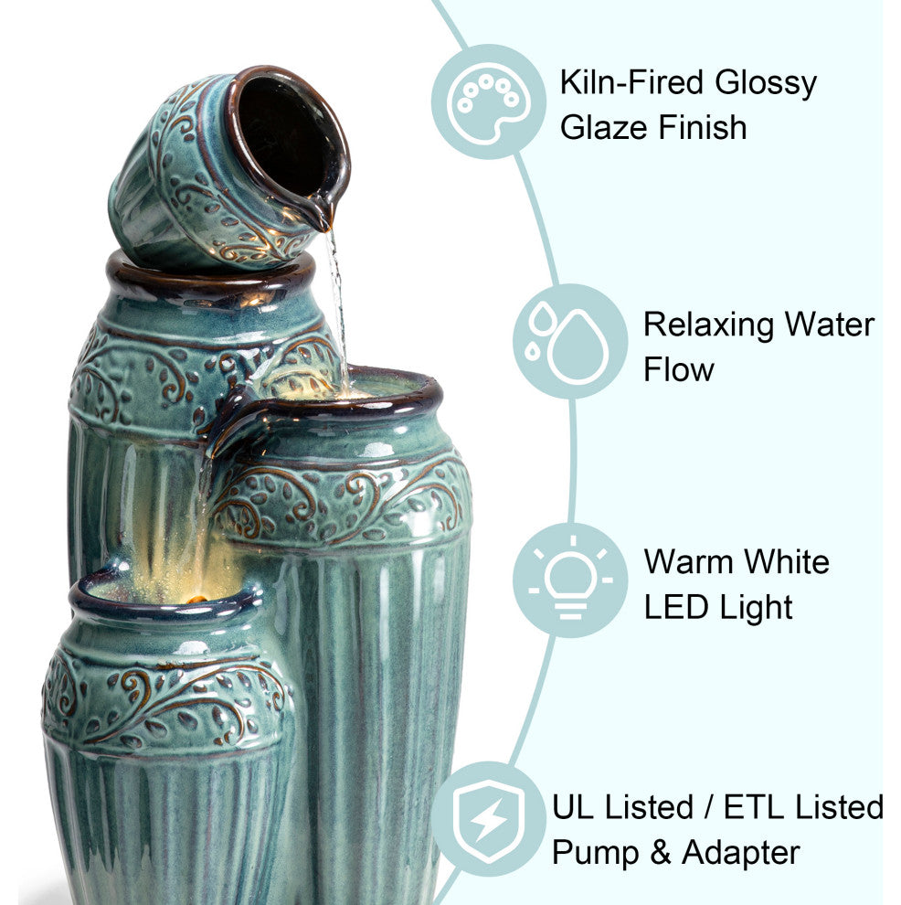Embossed Pattern Ceramic Pots Fountain