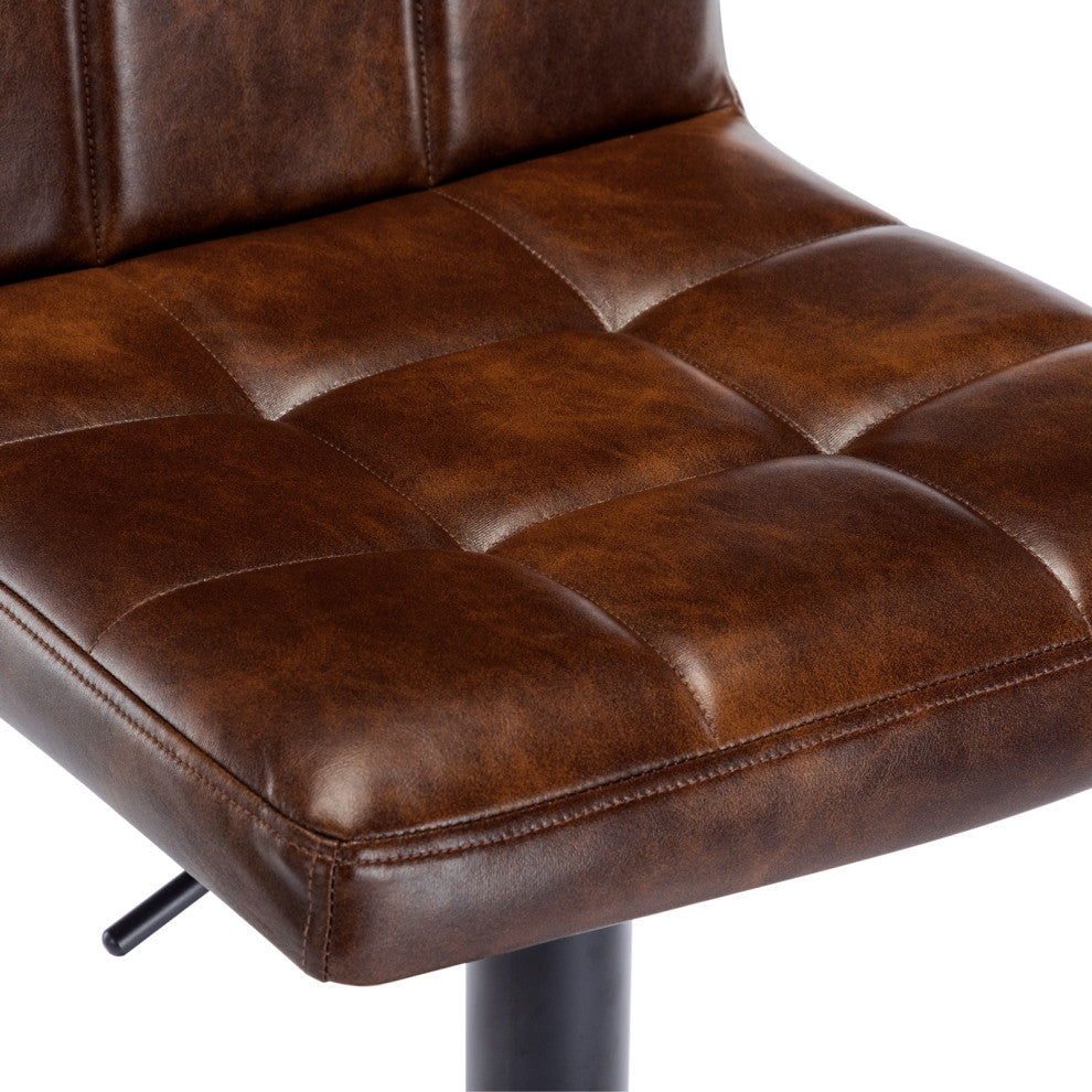 Set of 2 Armless Tufted Swivel Bar Stools, Dark Brown-Pu