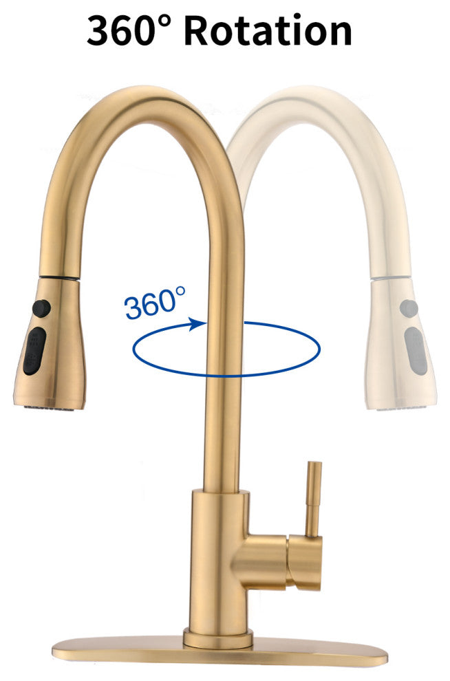 Pull Down Single Handle Kitchen Faucet, Brushed Gold