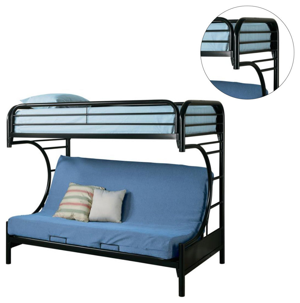 Twin Over Futon Bunk Bed, High Gloss Black