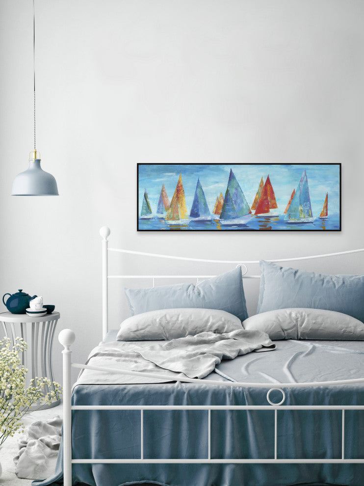 "Colorful Sails" Floater Framed Painting Print on Canvas, 45x15