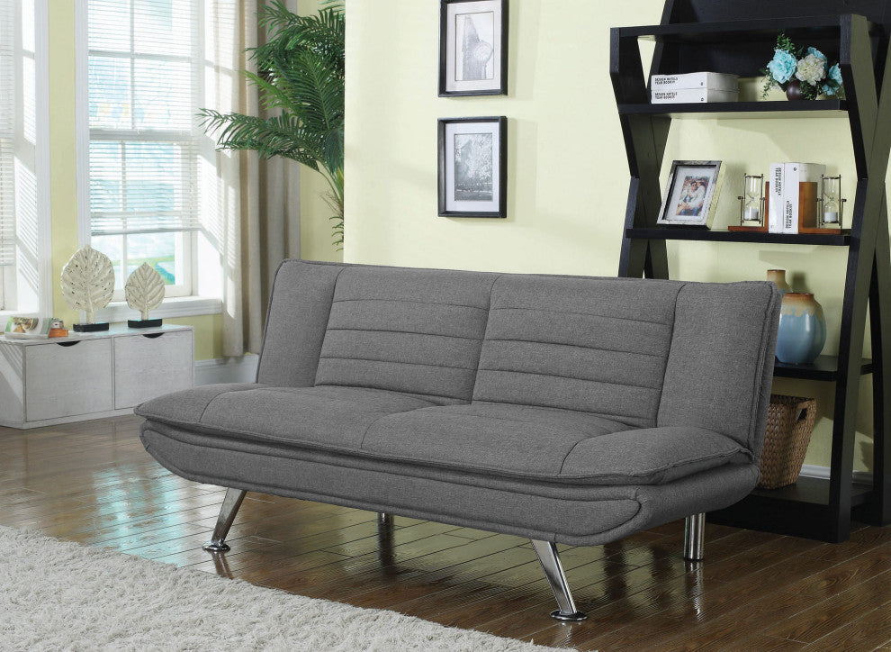 Sofa Bed with Chrome Metal Legs, Gray