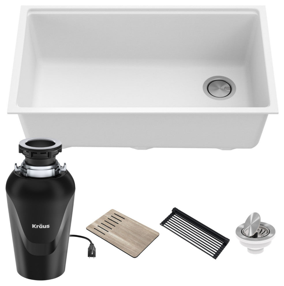 Bellucci Workstation 33" Undermount Granite Kitchen Sink, Garbage Disposal