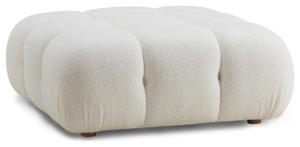 Calliope Cream Vegan Shearling Modular Ottoman - Cream