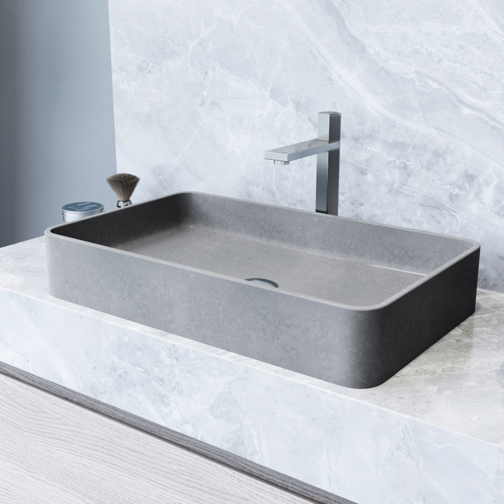VIGO Basilica 23"L x 14"W x 4"H Concreto Stone Rectangular Bathroom Vessel Sink