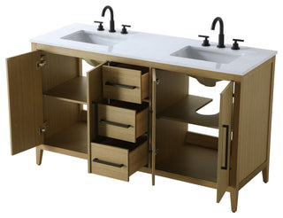 Home Living 60" Double Bathroom Vanity, Honey Brown