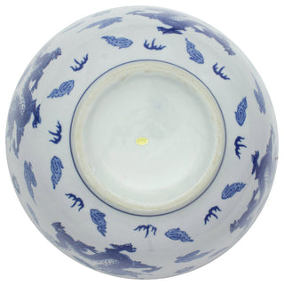 14" Dragon Blue and White Porcelain Bowl