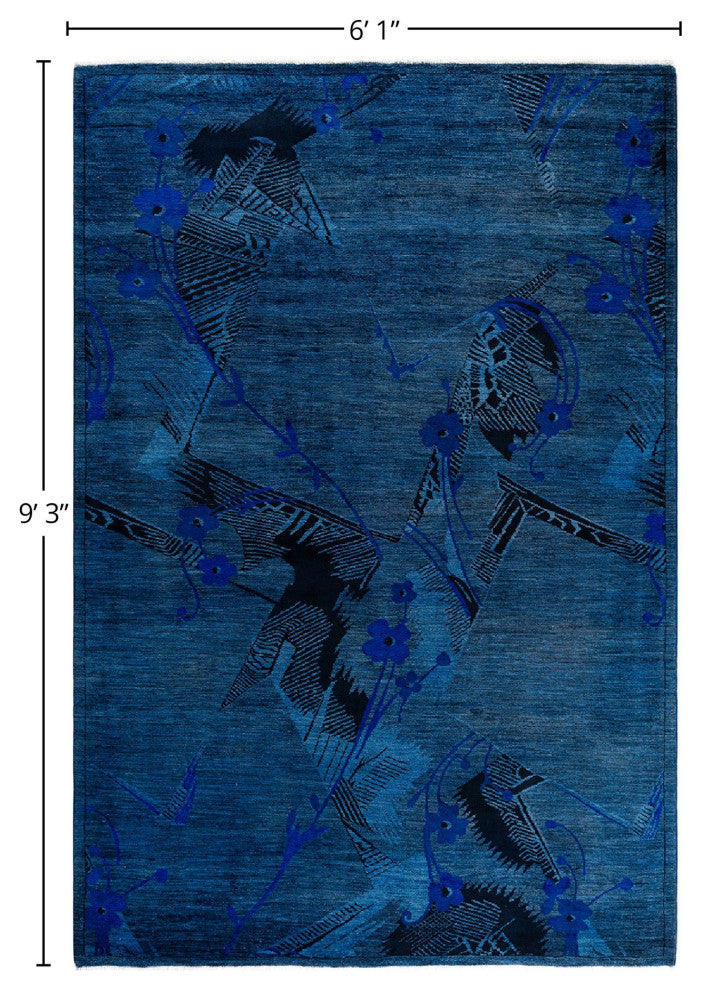 Overdyed, One-of-a-Kind Hand-Knotted Area Rug Blue, 6'1"x9'3"
