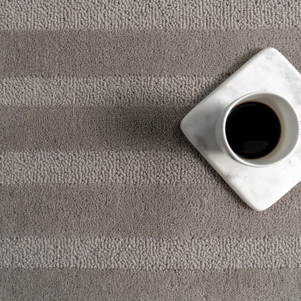 Vestry Striped Wool Area Rug, Bark 9' x 12'