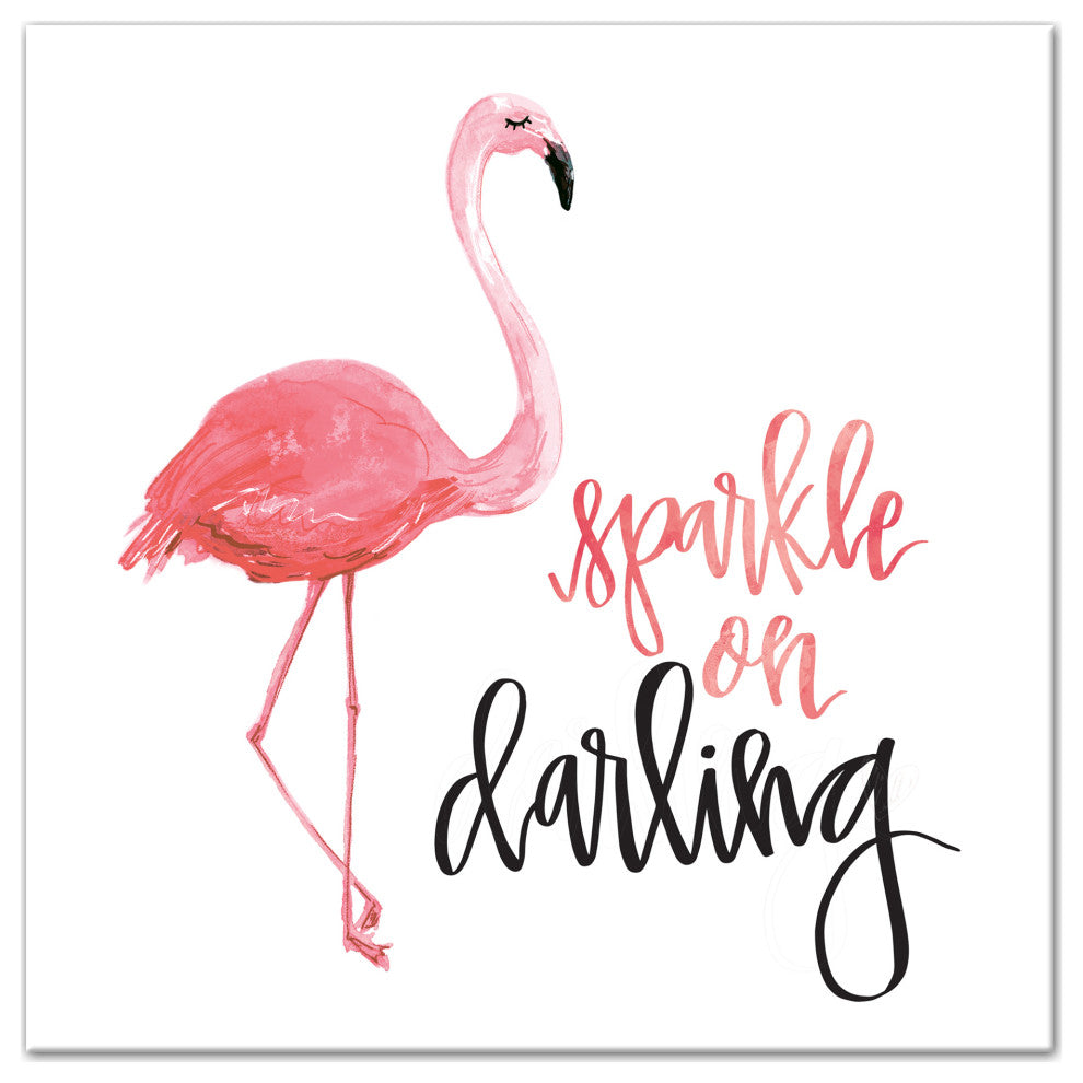Flamingo Sparkle On Darling 16x16 Canvas Wall Art