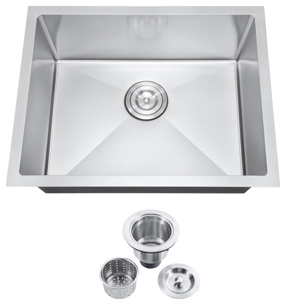 23" Undermount Nano Single Bowl Stainless Steel Kitchen Sink With Drain Assembly