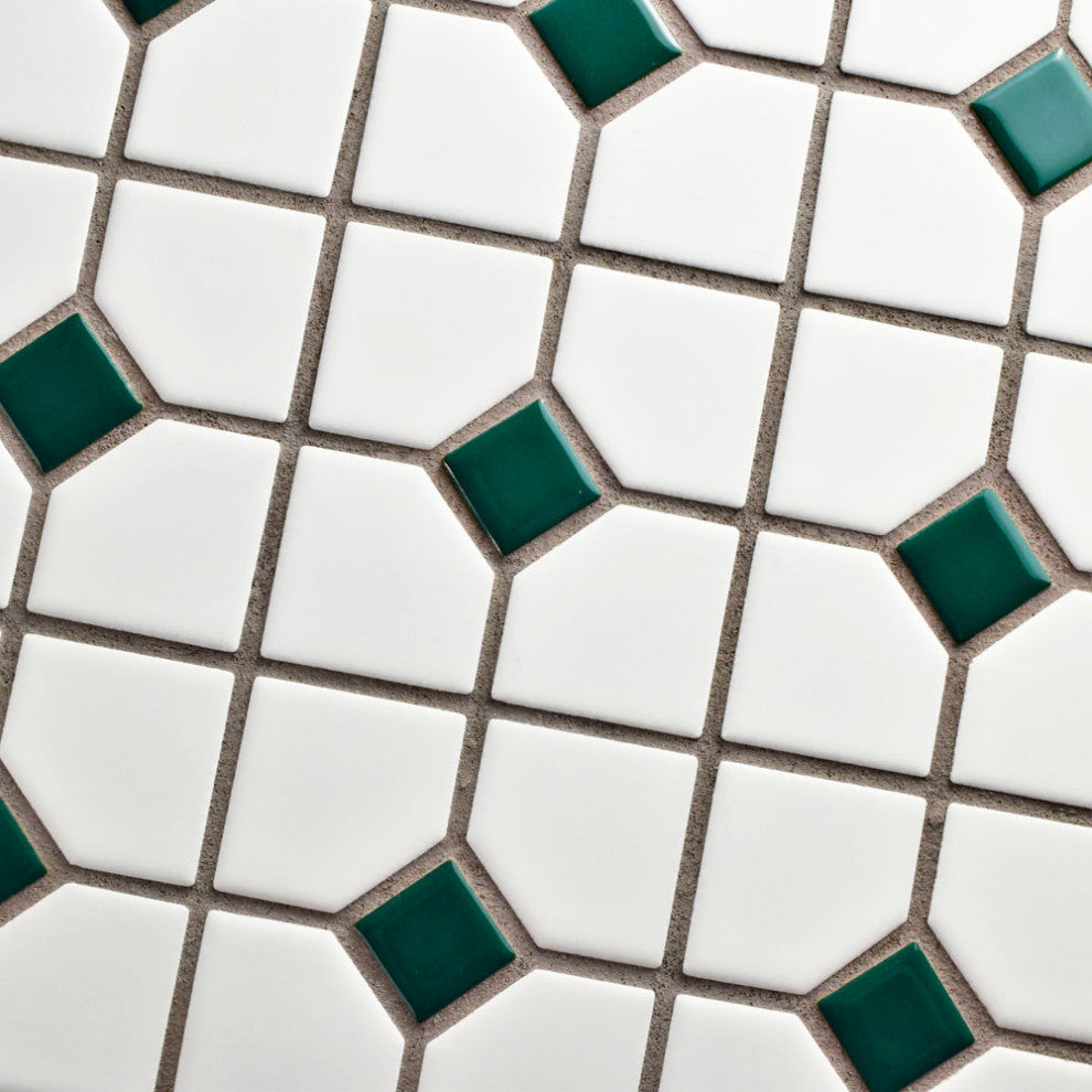 Oxford Matte White w/ Green Dot Porcelain Floor and Wall Tile