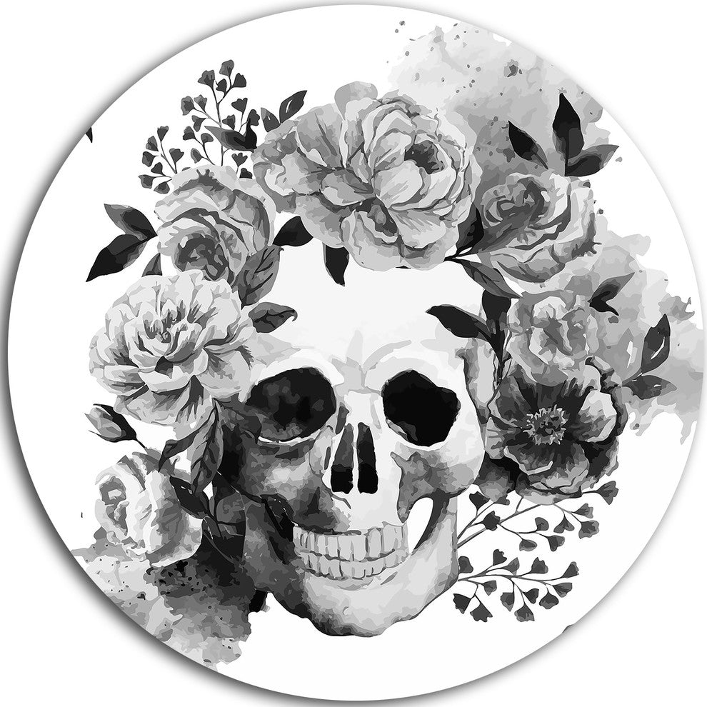 Peony Watercolor Skull, Digital Disc Metal Artwork, 23"