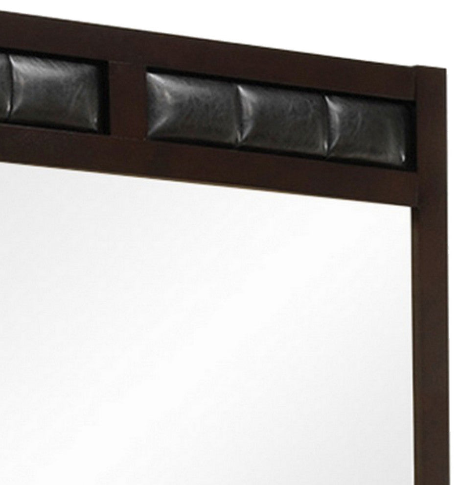 Benzara BM230501 Rectangular Wooden Frame Mirror With Leatherette Panels, Brown