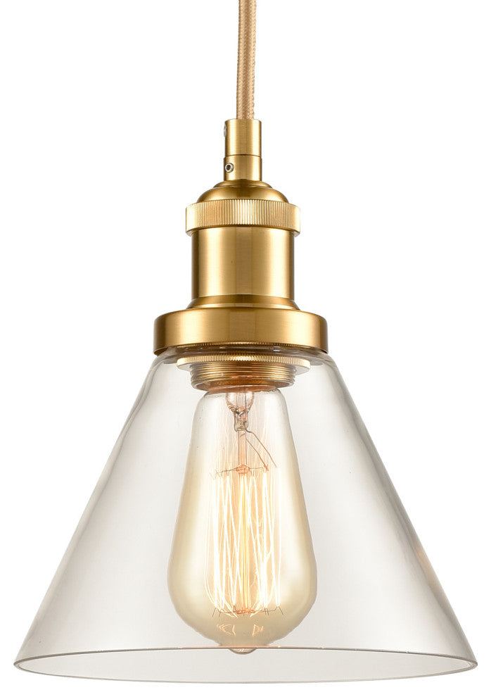 Industrial Mini Glass Pendant Lights Brass Finish Cone Shape