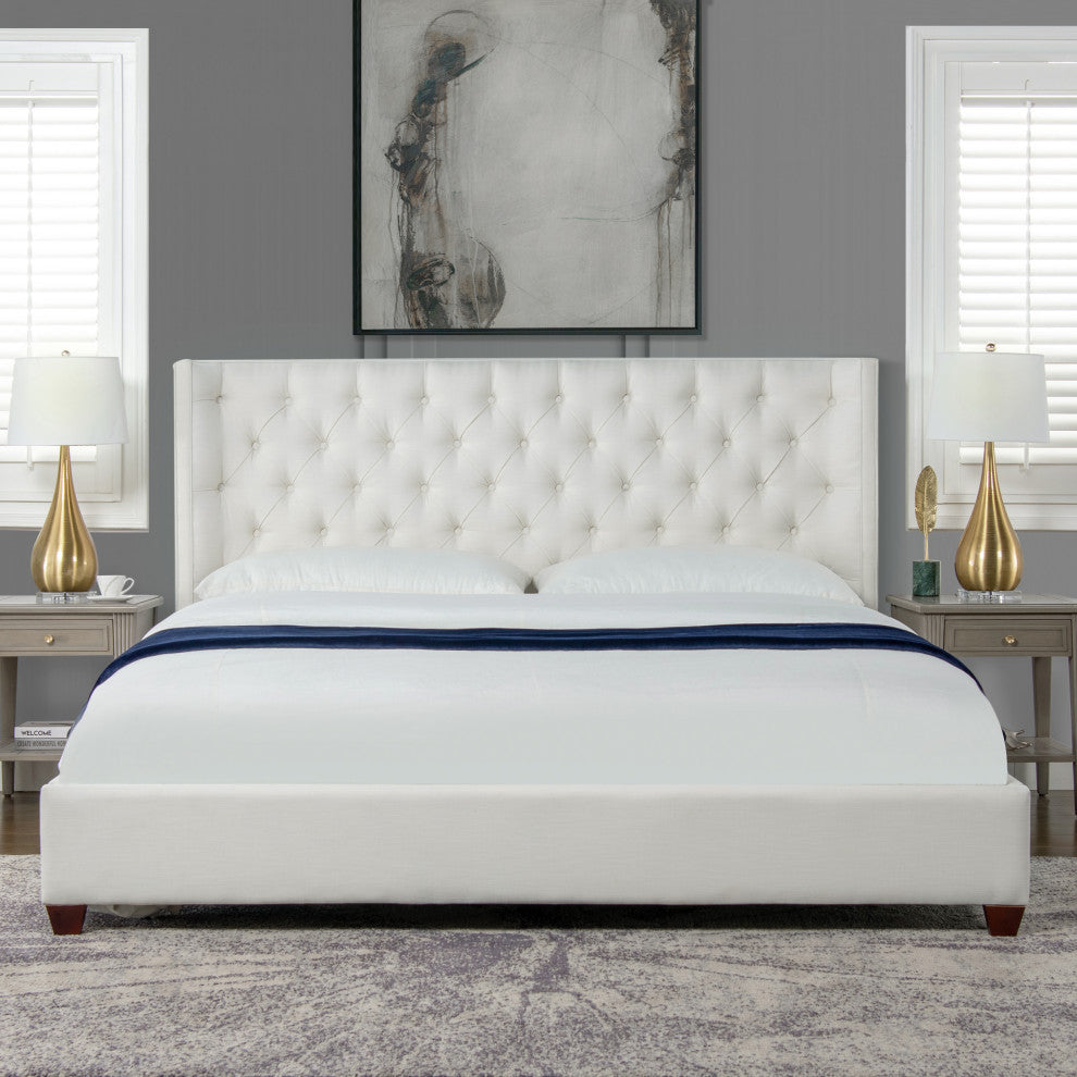 Manhattan Shelter King Platform Bed Frame, Antique White Polyester